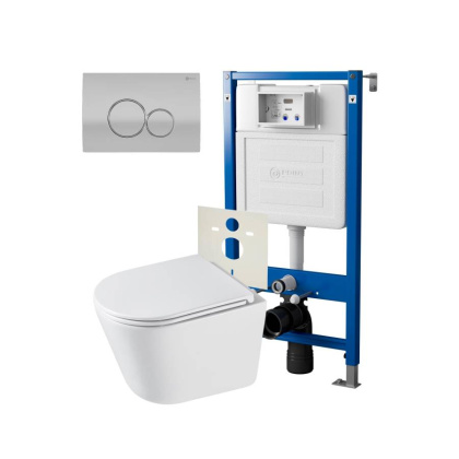 Сет: Система инсталляции Point Элемент для подвесного унитаза PN45120 + Клавиша смыва для инсталляции Point Виктория, цвет сатин/хром, PN44061SC + Унитаз подвесной Point Венера безободковый, белый, сиденье дюропласт микролифт быстросъемное PN41071