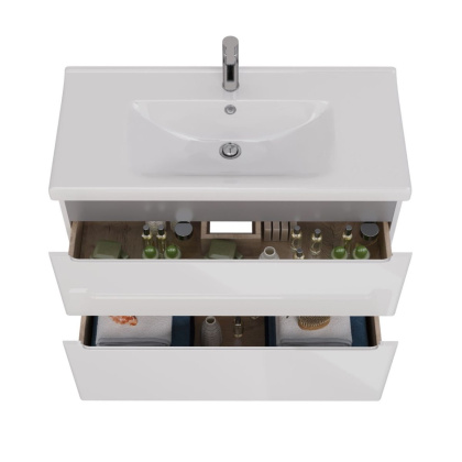 Тумба Lemark BUNO 100см под 1 раковину, подвесная/напольная, 2 ящика, цвет корпуса, фасада: Белый глянец