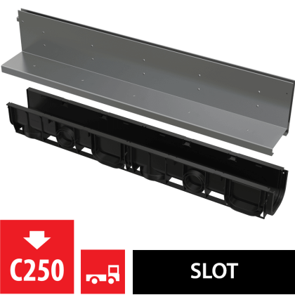 Щелевой дренажный канал с асимметричной надставкой 160 мм, нержавеющая сталь 