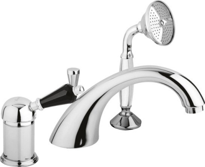 VINTAGE-BVDM-03/24-Sw Смеситель на борт ванной однорычажный с выдвижным душем и переключателем, золото VINTAGE-BVDM-03/24-Sw Смеситель на борт ванной однорычажный с выдвижным душем и переключателем, золото