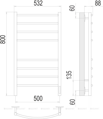 Полотенцесушитель Terminus Классик П8 500х800 электро КС 9005 матовый 