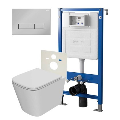 Сет: Система инсталляции Point Элемент для подвесного унитаза PN45120 + Клавиша смыва для инсталляции Point Меркурий, хром, PN44831C + Унитаз подвесной Point Ника безободковый, сиденье микролифт PN41081