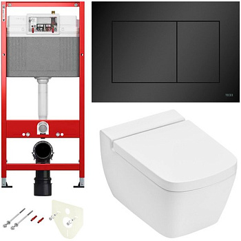 Комплект установки подвесного унитаза: модуль, панель TECEnow черная матовая, унитаз TECEone
