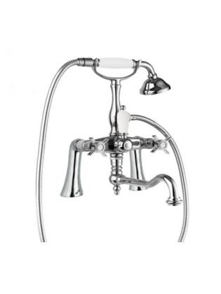 LORD-PBV2-03/24-Bi Смеситель на борт ванны с поворотным изливом и ручным душем Исполнение: Золото 24 карат, Ручки: Белый  LORD-PBV2-03/24-Bi Смеситель на борт ванны с поворотным изливом и ручным душем Исполнение: Золото 24 карат, Ручки: Белый