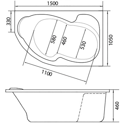 Акриловая ванна 1Marka Aura 150х105 R 01ау1510п Акриловая ванна 1Marka Aura 150х105 R 01ау1510п