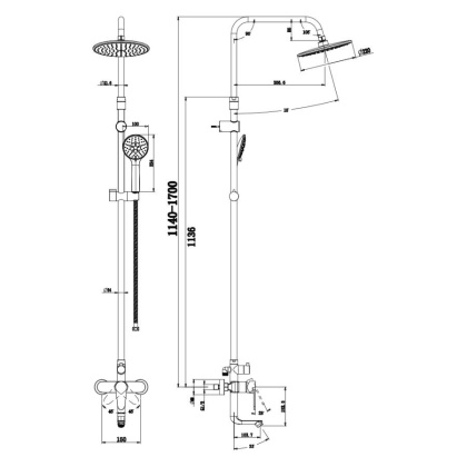 Душевая стойка черная со смесителем для ванны BARROS, арт. 22511-1BRB