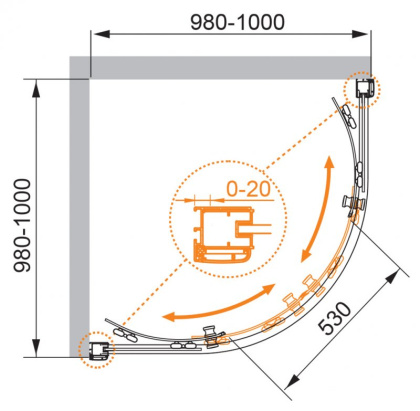 ANIMA-W-R-2-100-C-Cr-IV Душевой уголок