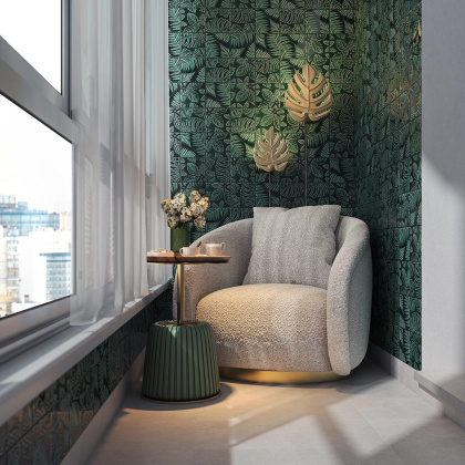 Декор SFB001 Сантана 1 структура зеленый темный 15см*15см*9мм (1уп/30шт/0,675м2) флопа, шт