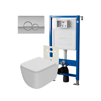 Сет: Система инсталляции Point Элемент для подвесного унитаза PN45120 + Клавиша смыва для инсталляции Point Виктория, хром, PN44061C + Унитаз подвесной Point Меркурий безободковый, сиденье дюропласт микролифт, быстросъем, белый матовый PN41831WM