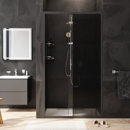 W90G-110-1-195BG Gem Solo Дверь душевая 110х195, стекло тонированное, профиль Черный матовый