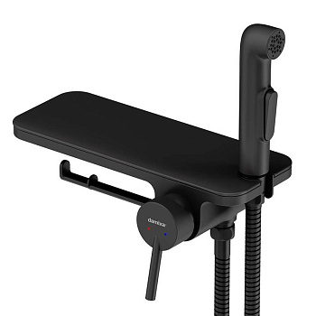 773500301 Jupiter, Смеситель монтируемый в стену с гиг. душем и полкой, Черный