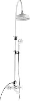 NOSTALGIA-CVD-01-Bi Душевая стойка со смесителем для ванны, верхним и ручным душем Исполнение: Хром, Ручки: Белый 