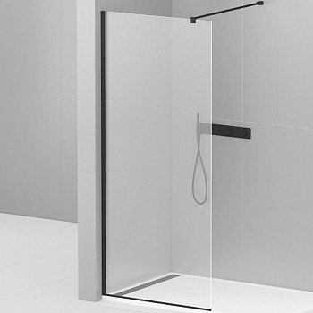 LIBERTA-L-1-80-120-C-NERO Душевая перегородка с односторонним входом, стекло прозрачное, профиль чёрный, 800x1200x1950 мм