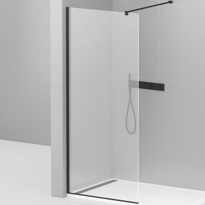 LIBERTA-L-1-90-120-C-NERO Душевая перегородка с односторонним входом, стекло прозрачное, профиль чёрный, 900x1200x1950 мм