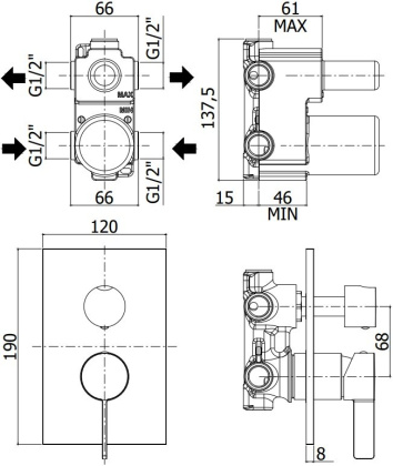 Смеситель для душа Paffoni Rock RO018ST/M (с внутренней частью)