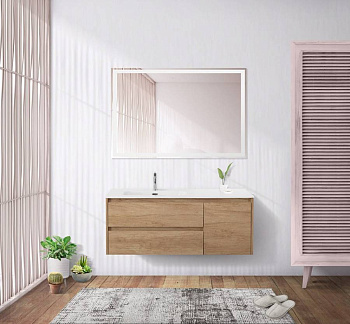 Тумба с раковиной подвесная с двумя ящиками и одной дверцей BelBagno KRAFT 100 Rovere Nebrasca Nature левая, раковина белая Тумба с раковиной подвесная с двумя ящиками и одной дверцей BelBagno KRAFT 100 Rovere Nebrasca Nature левая, раковина белая