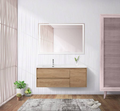 Тумба с раковиной подвесная с двумя ящиками и одной дверцей BelBagno KRAFT 100 Rovere Nebrasca Nature левая, раковина белая Тумба с раковиной подвесная с двумя ящиками и одной дверцей BelBagno KRAFT 100 Rovere Nebrasca Nature левая, раковина белая