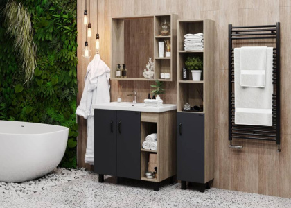 Тумба Onika Тимбер 80 напольная, серая мат./дуб сонома, правая (ум. Фостер 80 Пр.)