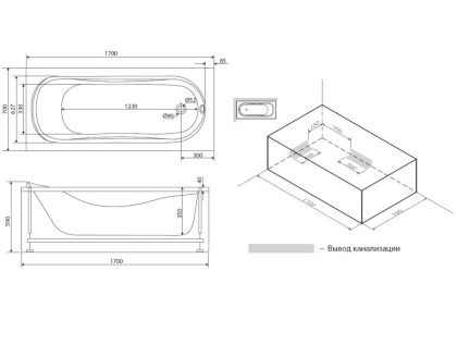 Акриловая ванна Origin Evo 170x70, шт