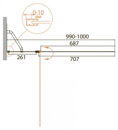 Шторка на ванну RELAX-V-11-100/140-P-Bi-L Условные размеры, мм:1000х1400 Габариты с диапазоном регулировок, мм:(990-1000)х1400 