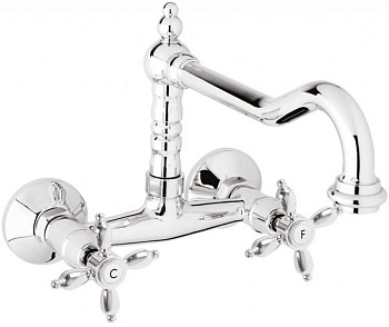 NOSTALGIA-LLP-03/24 Кухонный смеситель настенного монтажа золото, ручки золото