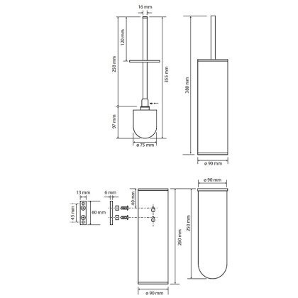 Ёршик металл подвесной/напольный, щётка черная