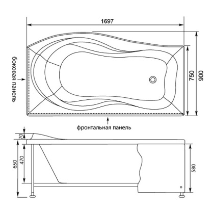 Акриловая ванна Aquanet Borneo 170x75/90 R Акриловая ванна Aquanet Borneo 170x75/90 R
