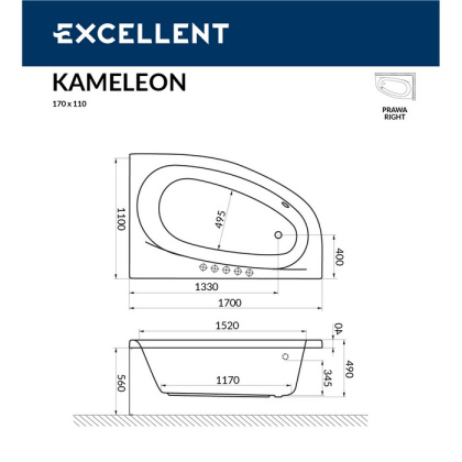 Ванна EXCELLENT Kameleon 170x110 (правая) "ULTRA" (золото) Ванна EXCELLENT Kameleon 170x110 (правая) "ULTRA" (золото)