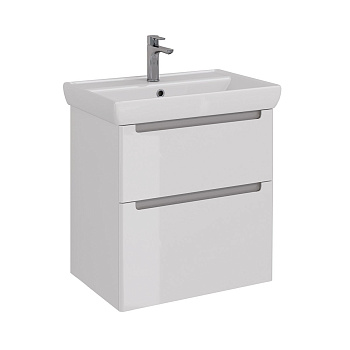 Тумба Lemark BUNO 70см под 1 раковину, подвесная/напольная, 2 ящика, цвет корпуса, фасада: Белый глянец