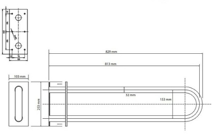 Поручень U-образный, 813 мм, черный, с крышкой