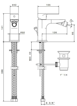 Смеситель для биде PIANO однорычажный с донным клапаном, хром глянец