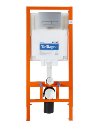 Унитаз подвесной с сиденьем BelBagno ACQUA + Система инсталляции для унитазов с кнопкой смыва BB006-PR-CHROME.M Исполнение: Хром матовый 