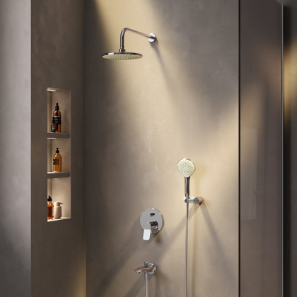 Набор: Смеситель Для ванны и душа, верхний душ с держателем, душевой набор и излив на ванну FB85A10000 X-Joy