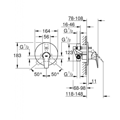 Смеситель для ванны GROHE BauFlow для скрытого монтажа, хром (29113000)