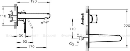 Встроенный смеситель Root Round для раковины, настенный, хром