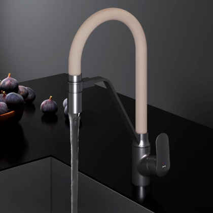 F8007826 Like, смеситель для кухни с каналом для питьевой воды и гибким изливом, черн., бежевый изли