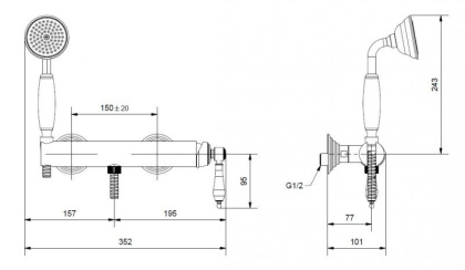 APHRODITE-DM-03/24-Bi Смеситель для душа однорычажный с ручным душем Исполнение: Золото 24 карат, Ручки: Белый 