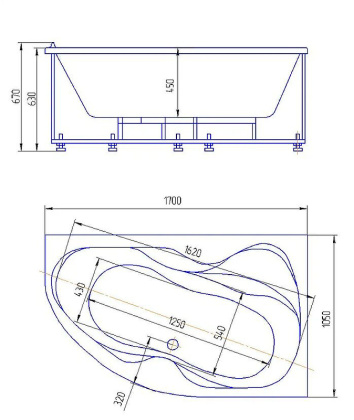 Ванна  Вега 170 лев.пустая с фр.экр.