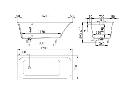 Ванна из литьевого мрамора Salini Orlanda Kit 170х80 102116M матовая Ванна из литьевого мрамора Salini Orlanda Kit 170х80 102116M матовая