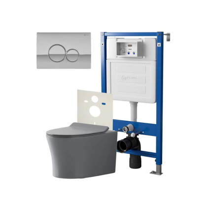 Сет: Система инсталляции Point Элемент для подвесного унитаза PN45120 + Клавиша смыва для инсталляции Point Виктория, хром, PN44061C + Унитаз подвесной Point Вега безободковый, сер мат, PN41711GM
