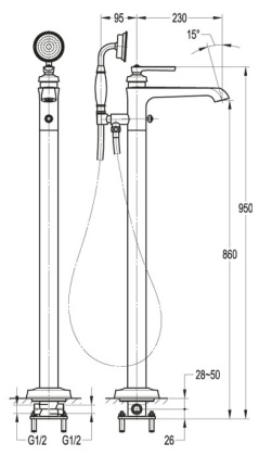LIBERTY-F-VDP-01 Напольный смеситель для ванны с ручным душем, хром