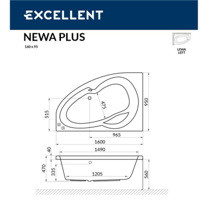 Ванна EXCELLENT Newa 160x95 (левая) "ULTRA" (золото) Ванна EXCELLENT Newa 160x95 (левая) "ULTRA" (золото)