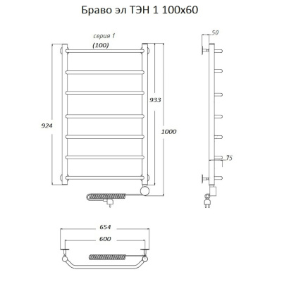 Полотенцесушитель Браво эл ТЭН 1 100*60 (ЛЦ4)