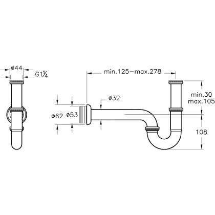 Сифон S-типа для мойки (металлический)