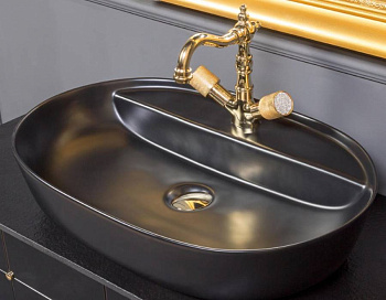 Раковина керамика овальная под смеситель Черная VALLESSI