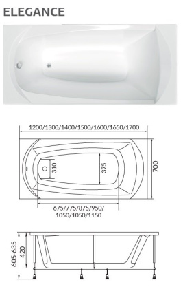 Акриловая ванна 1Marka Elegance 120х70 01эл1270 Акриловая ванна 1Marka Elegance 120х70 01эл1270