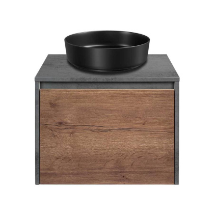 База под накладную раковину Mesa 600 подвесная, 1 выкатной/1 скрытый ящик soft close, T.Oak + Beton