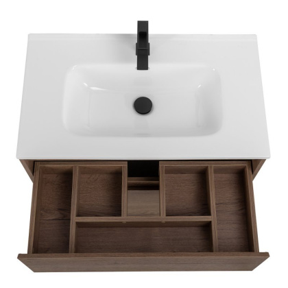Тумба со стеклянной матовой раковиной напольная BelBagno KRAFT 80 Rovere Tabacco, раковина белая Тумба со стеклянной матовой раковиной напольная BelBagno KRAFT 80 Rovere Tabacco, раковина белая