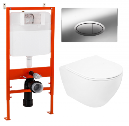 Комплект 4 в 1 Унитаз подвесной Cezares STYLUS CZR-513-TH-R с сиденьем CZR2316SC + Система инсталляции для унитазов BelBagno BB026 с кнопкой смыва BB0