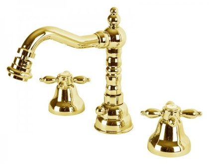 NOSTALGIA-BBS2-03/24 Смеситель на биде на три отверстия с донным клапаном золото, ручки золото
